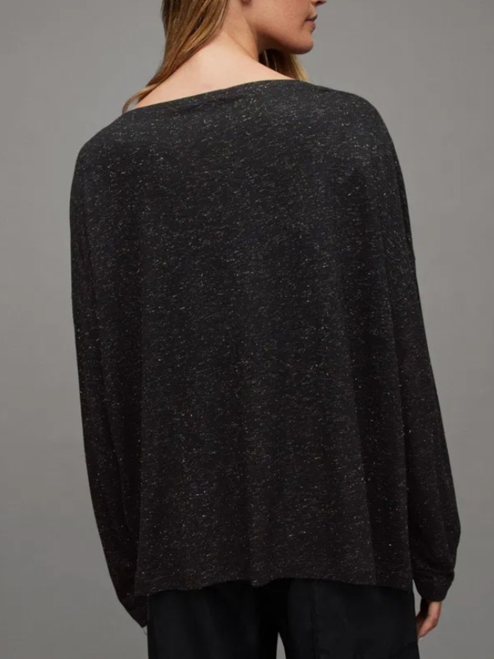 AllSaints Shimmer Black Metallic Speckle Long Sleeve Top - Picture 2 of 12